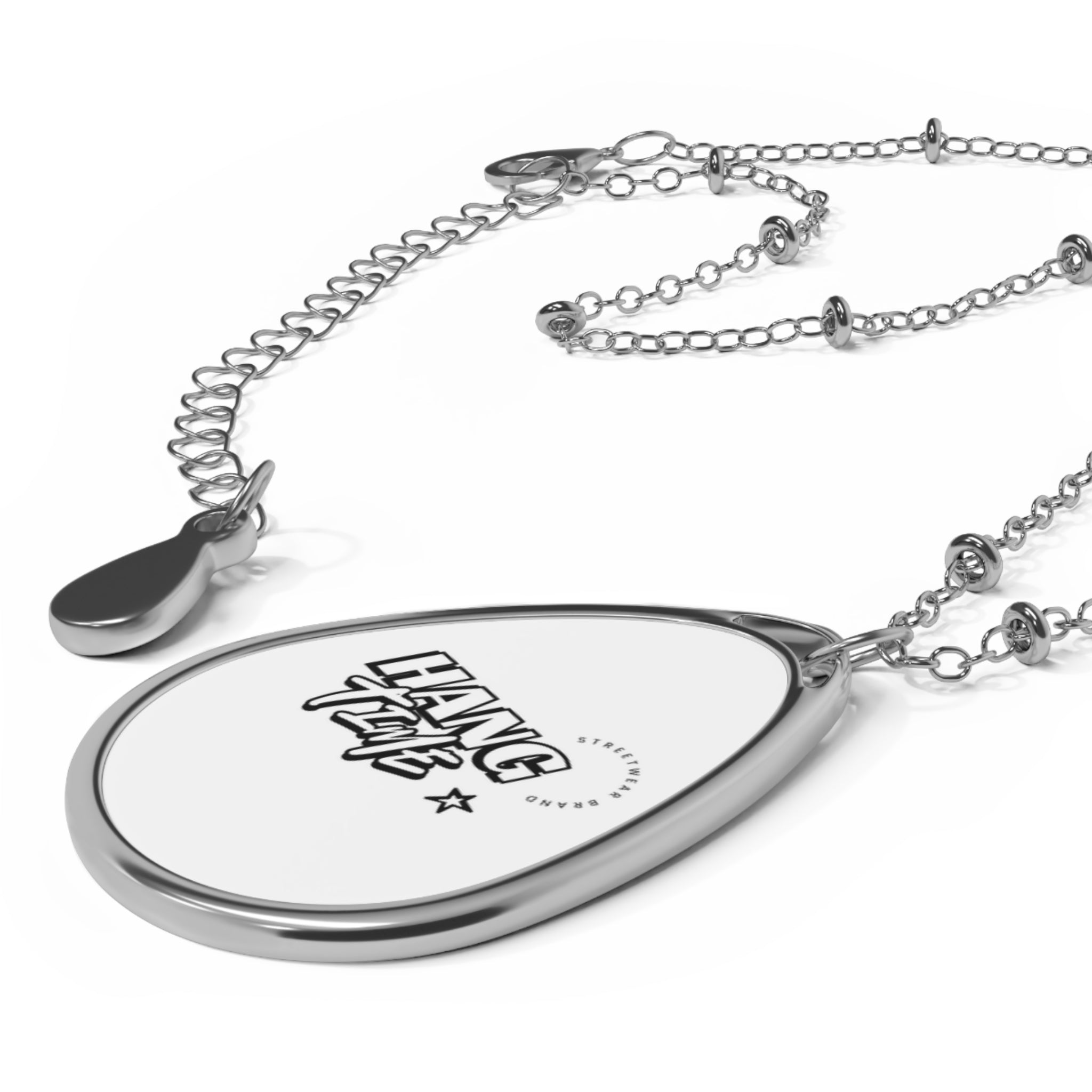 Oval Pendant Necklace — "Hang Tight" Engraved Drop Necklace