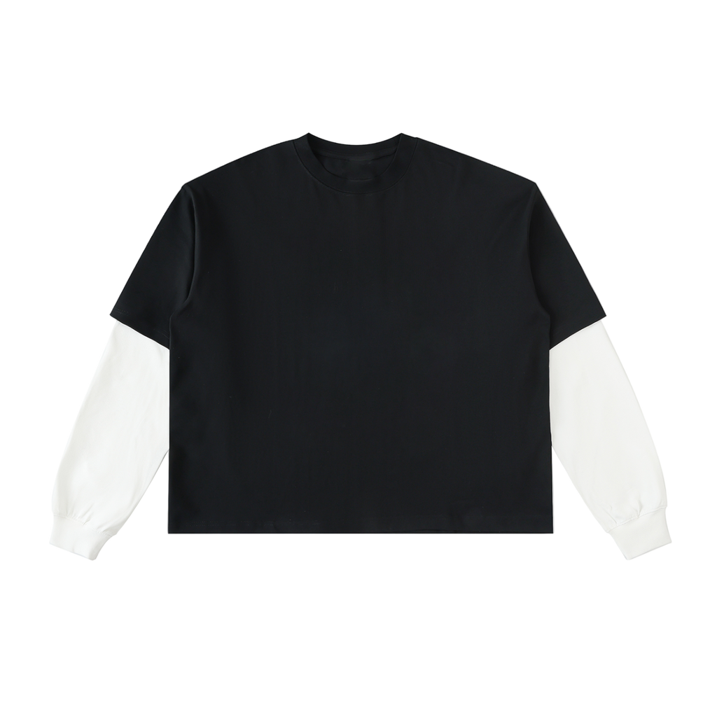 Layered Contrast Sleeve Cotton T-Shirt
