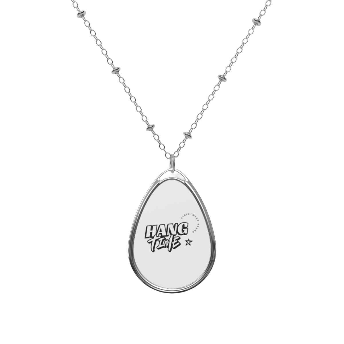 Oval Pendant Necklace — "Hang Tight" Engraved Drop Necklace