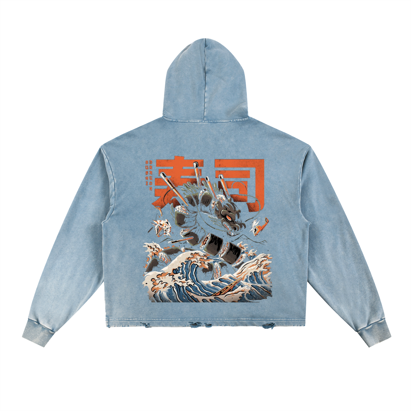 Vintage Washed Frayed-Hem Hoodie