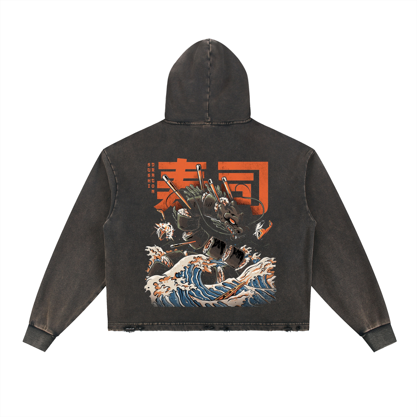 Vintage Washed Frayed-Hem Hoodie